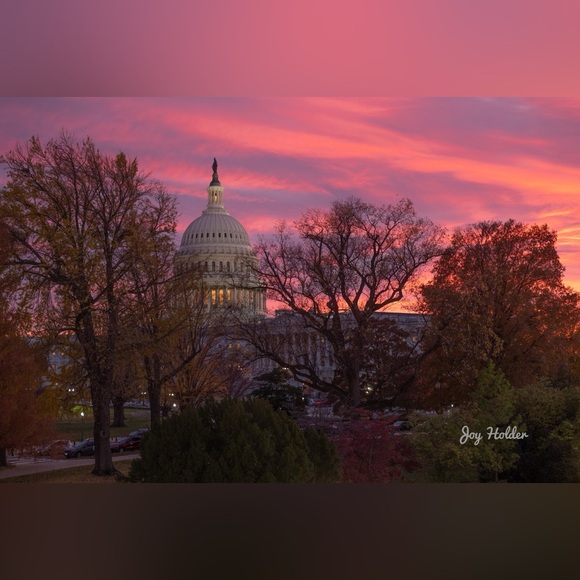 0 Other - Washington Capitol Sunset Wall Art - Pink and Purple Landscape 8x10
